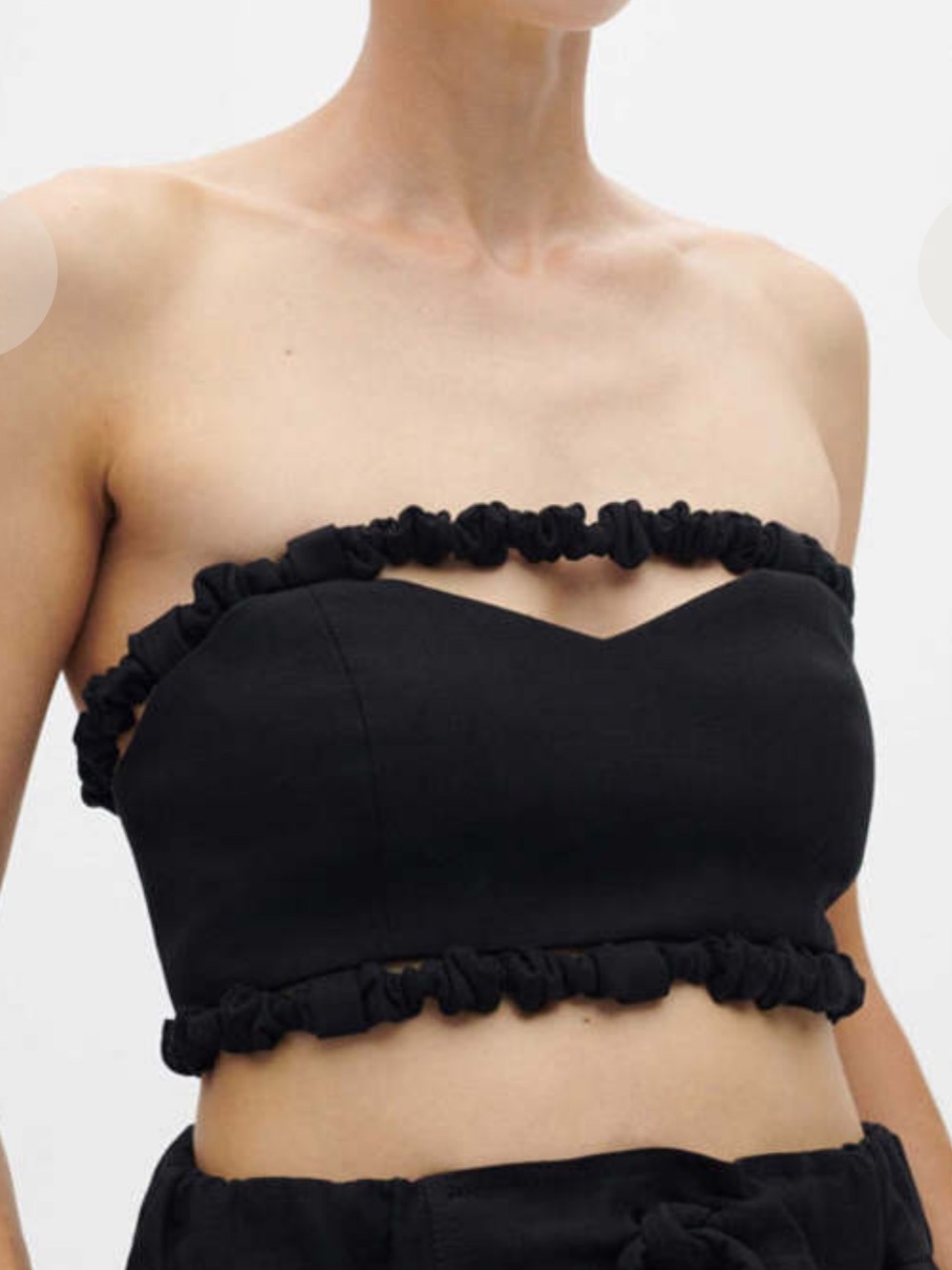 Ganni Black Ruched Bandeau Crop Top
